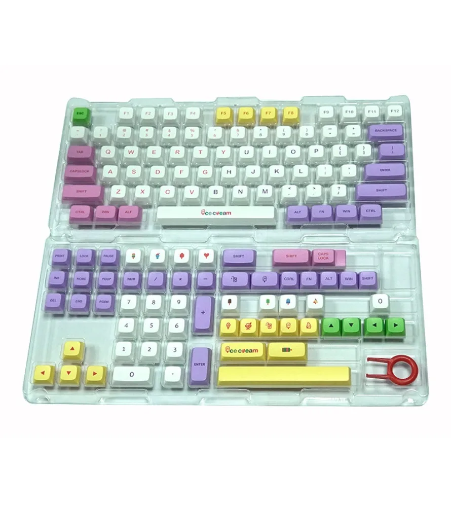 Thermally made XDA material mechanical keyboard keycap pouches boxed with opaque 135 keys and ice cream keycaps PBT