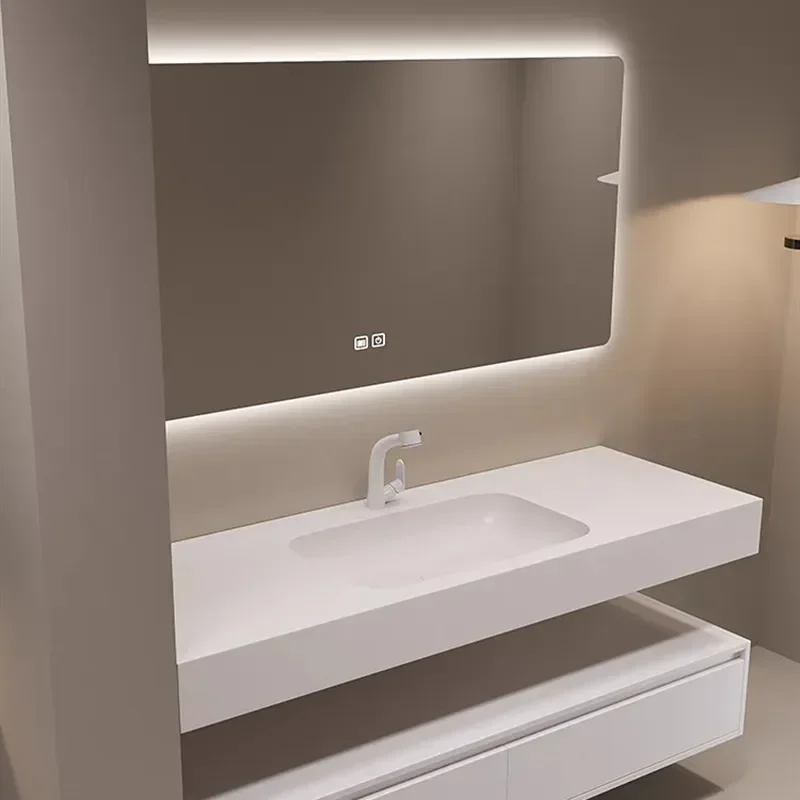 Light Luxury Rock Slab Hot Bending Integrated Basin Bathroom Cabinet with Smart Toilet Combination Face Wash Basin