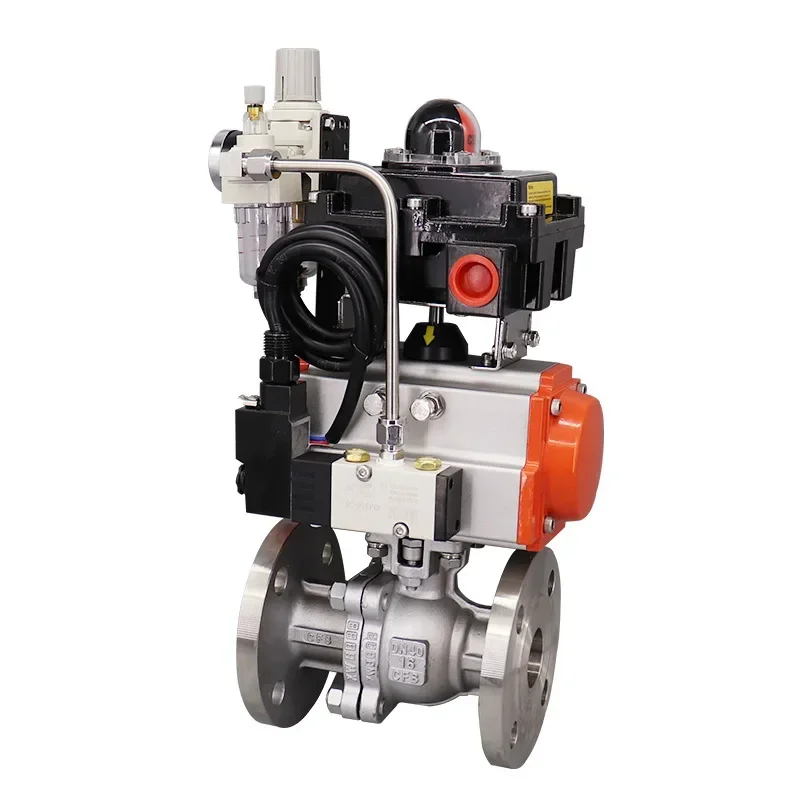 

Q641F-16P 304 stainless steel flange pneumatic ball valve with explosion-proof triplet manual mechanism