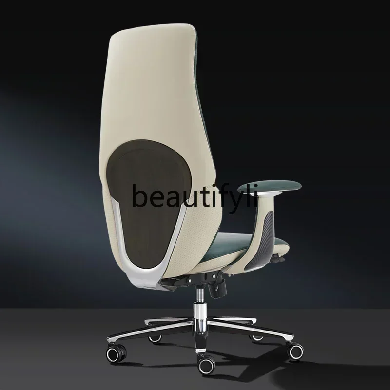 ls 27Light luxury leather office chair Comfortable ergonomic chair Computer chair Study can lie down
