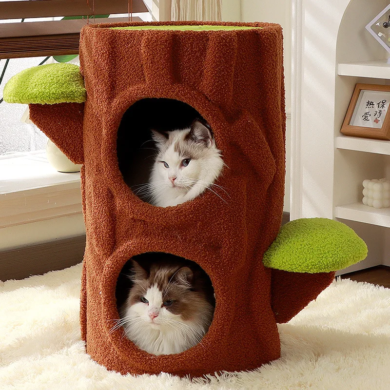 Wholesale solid wood cat climbing frame nest tree integrated non-occupying sisal jumping platform tree hole toy