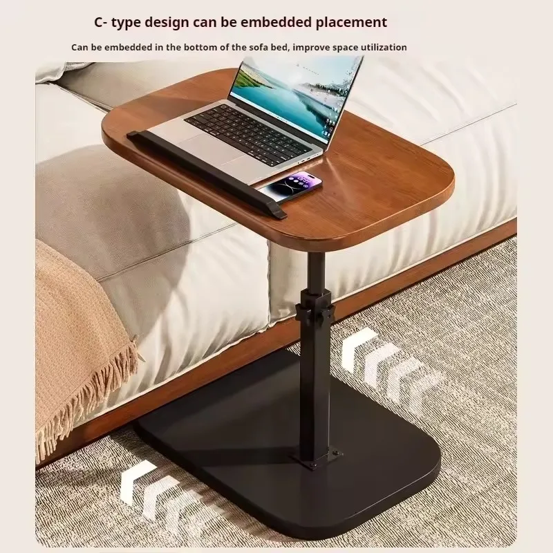 Modern Adjustable Height Sofa Side Table Multifunctional Woody Rotating Foldable Desktop for Living