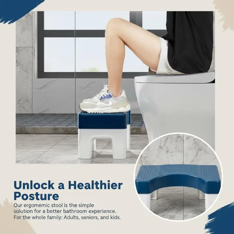 Repose-pieds ergonomique pour toilettes, en plastique robuste, antidérapant, avec pieds stables, optimise la posture intestinale pour adultes, pour utilisation dans la salle de bain