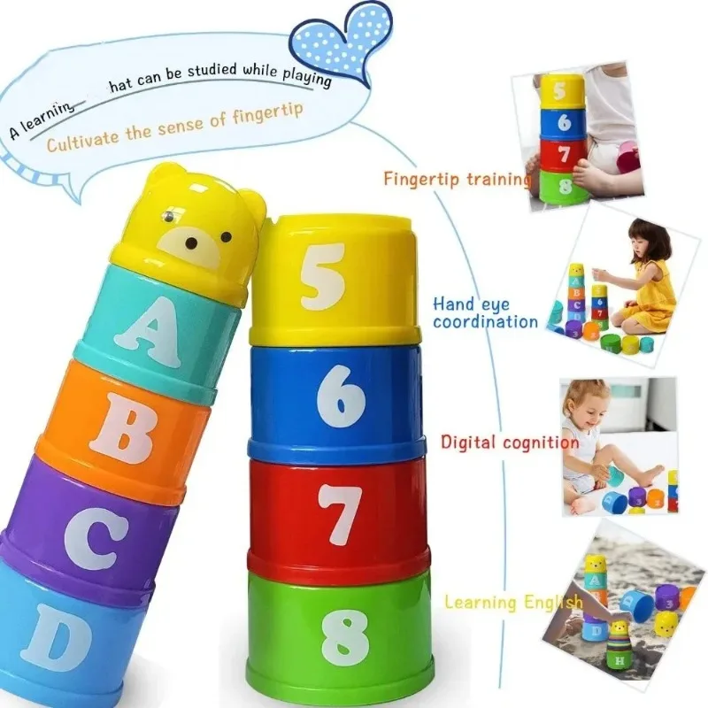 Giocattoli impilabili per tazze Montessori per bambini, piscina da spiaggia, vasca da bagno, giocattoli educativi per bambini da 0 a 12 mesi, regalo di Natale