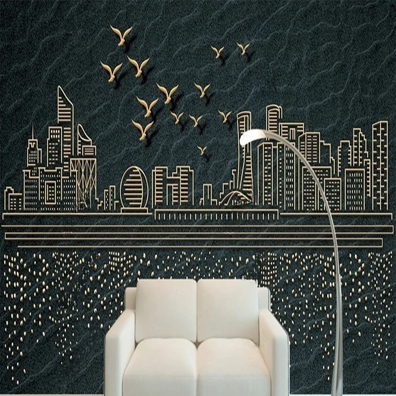 Any Size 3D Wall Mural Nordic Modern Abstract Hand-painted City Building Home Decor Wallpaper Home Interior Decoration