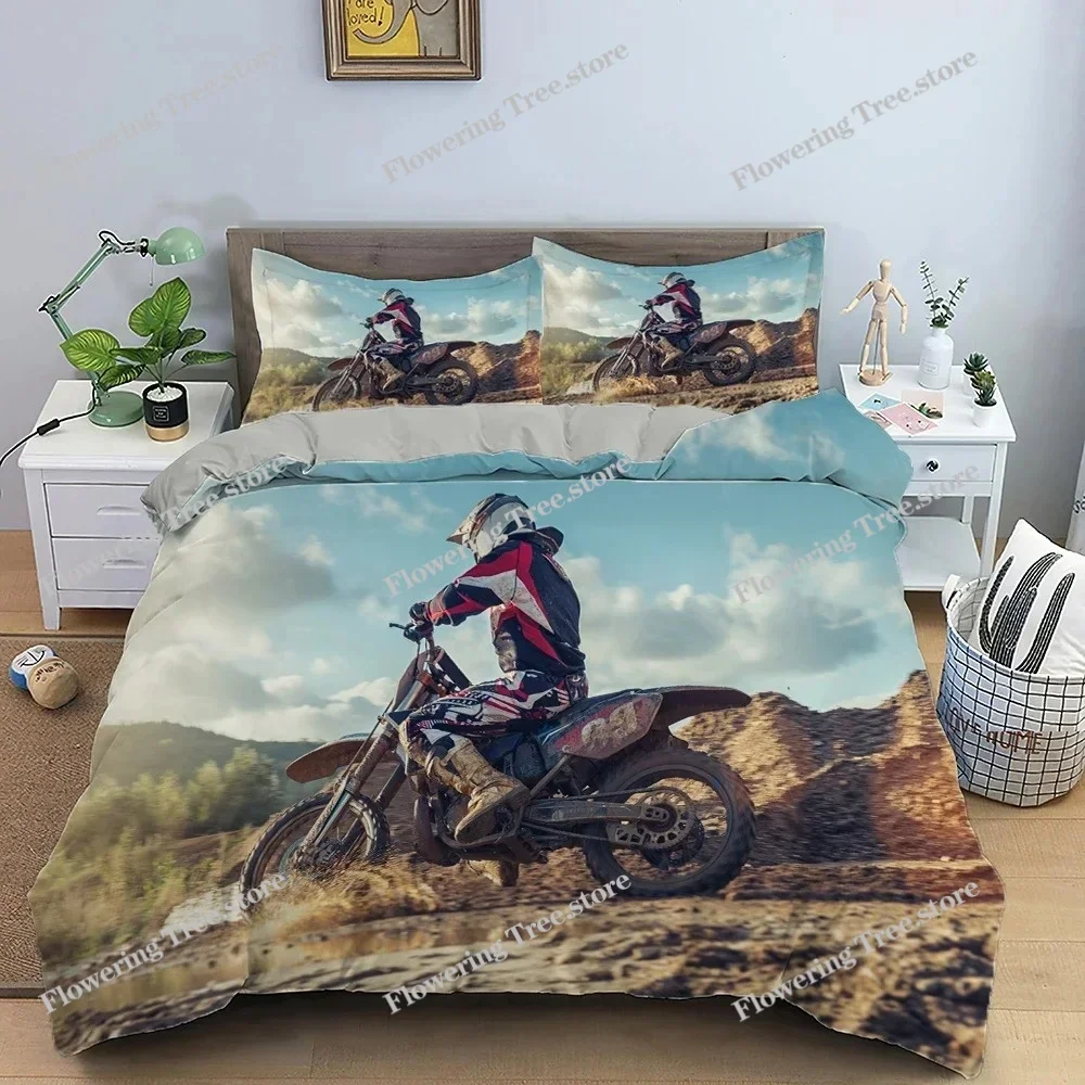 Motocross Off-road Race Motorcycle Dirt Bike Rider Bedding Set Boys Girls Twin Queen Size Duvet Cover Pillowcase Bed Kids Adult