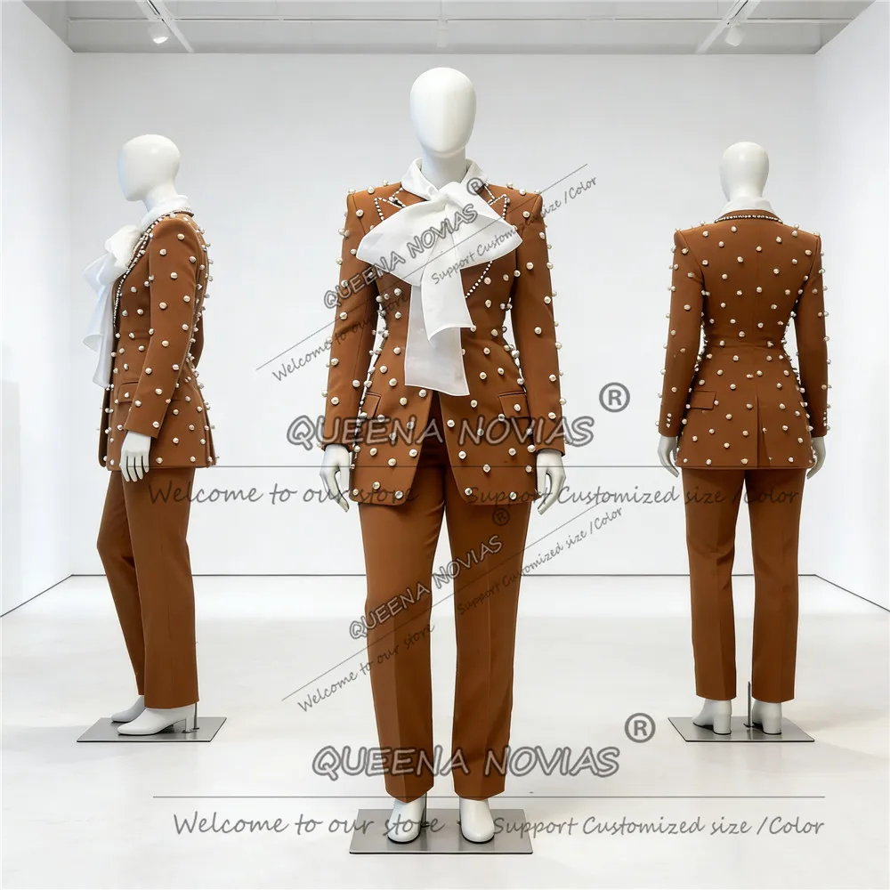 Elegant Pearls Suits Men For Wedding Single Breasted Prom Blazer Pants 2 Piece Set Lady Business Attire Mother Of Bride Dresses