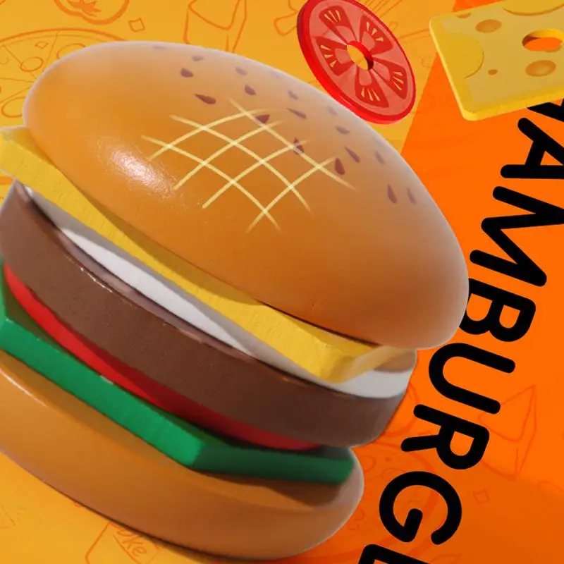 Juguete de apilamiento de sándwich de hamburguesa, juego de apilamiento de comida de simulación, sándwich de hamburguesa, Juguetes Educativos de aprendizaje preescolar, fino