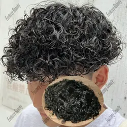 Durable Full Skin Base 25mm Curly Human Hair Men's Toupee Prosthesis System Black/Brown Toupee for Men Natural Frontline