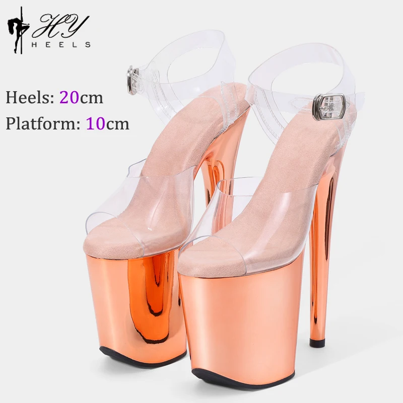 Sexy 20Cm 8 Inch High Heels Pole Dancing Sandals Transparent Upper Electroplated Stiletto Heels Women Shoes Party