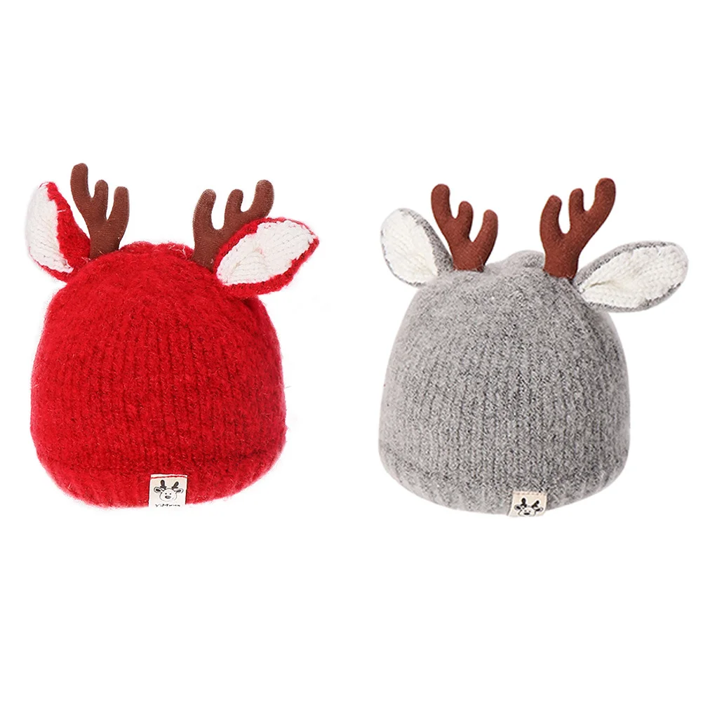 

2Pcs Children Knitted Hat Winter Warm Cartoon Fawn Baby Woolen Cap Exquisite Workmanship Knitted Hat Cartoon Hats