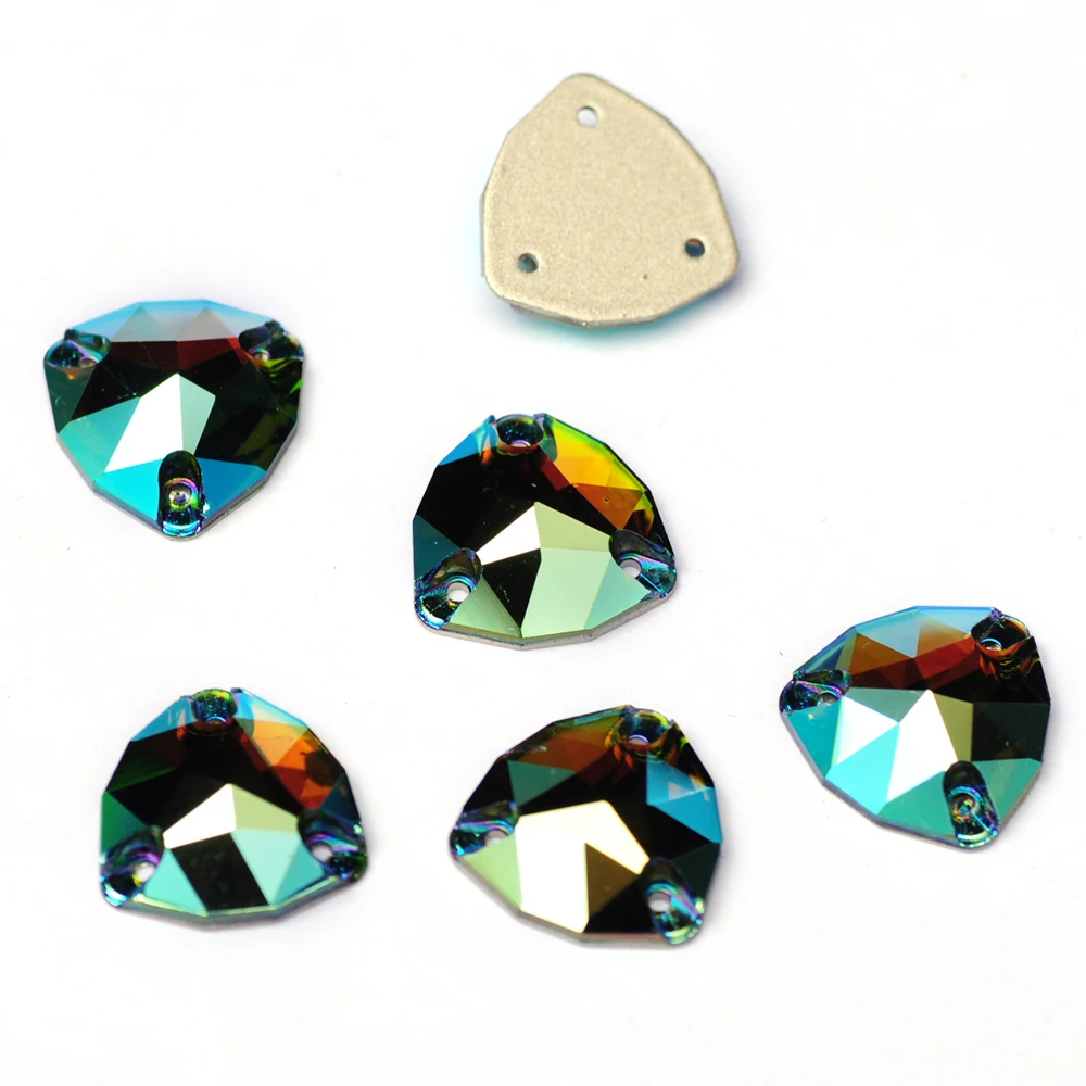 YANRUO 3272 Fat Triangle Boutique AB Glass Crystal Sew On Gems Flatback Effect AB Rhinestones For Jacket Clothing