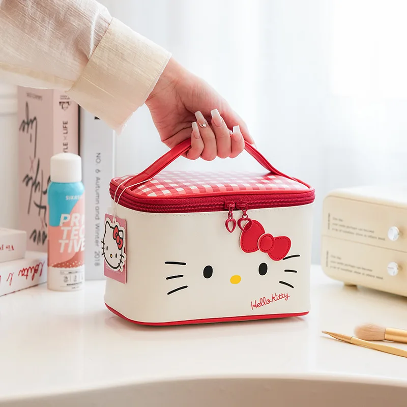Sanrio kuromi olá kitty cinnamoroll simples bonito dos desenhos animados saco de maquiagem grande capacidade alta estética viagem saco de armazenamento portátil