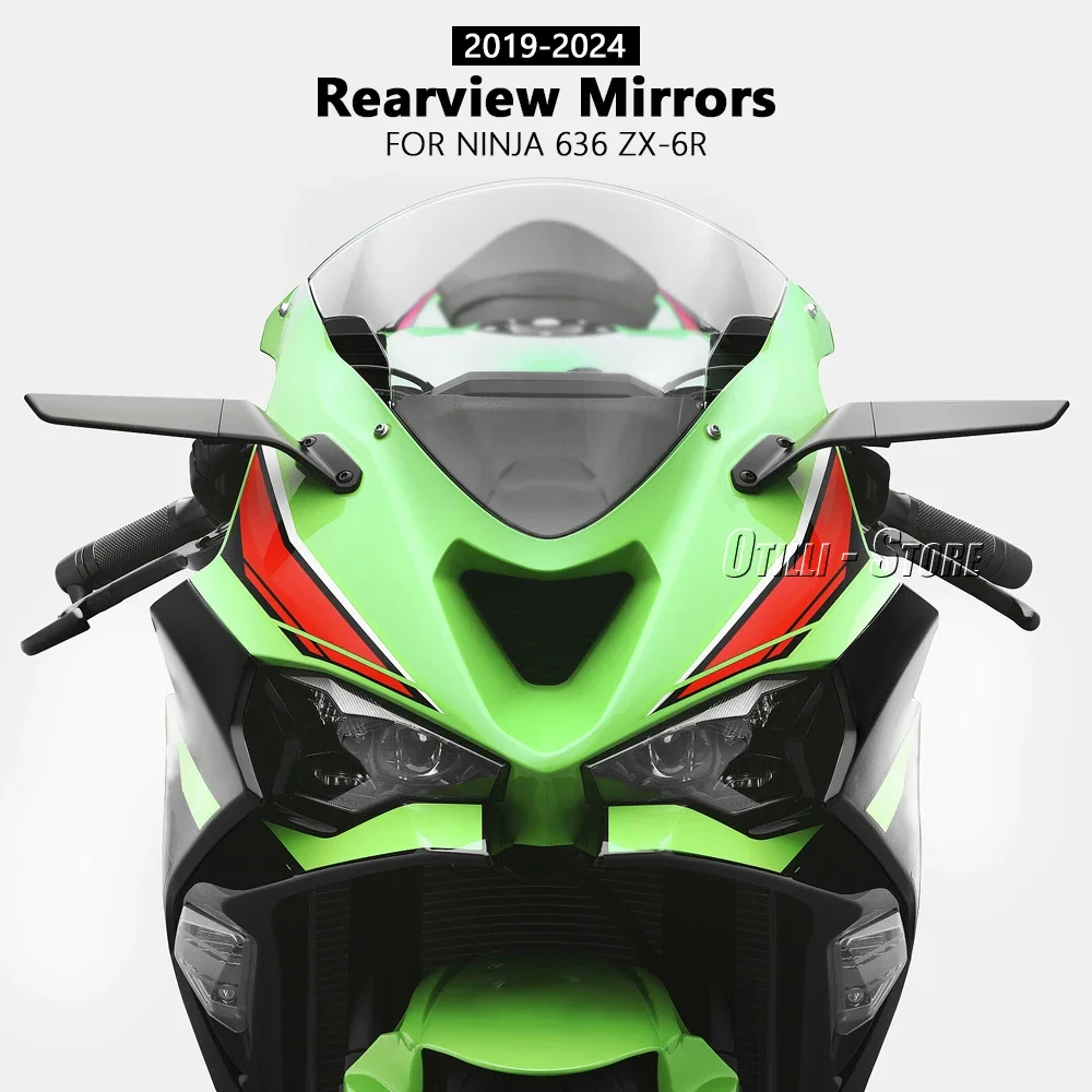 New Motorcycle Mirror Blue Anti-glare Wind Wing Rotating Rearview Mirror Kit For Kawasaki NINJA 636 ZX-6R ZX 6R ZX6R 2019-2024