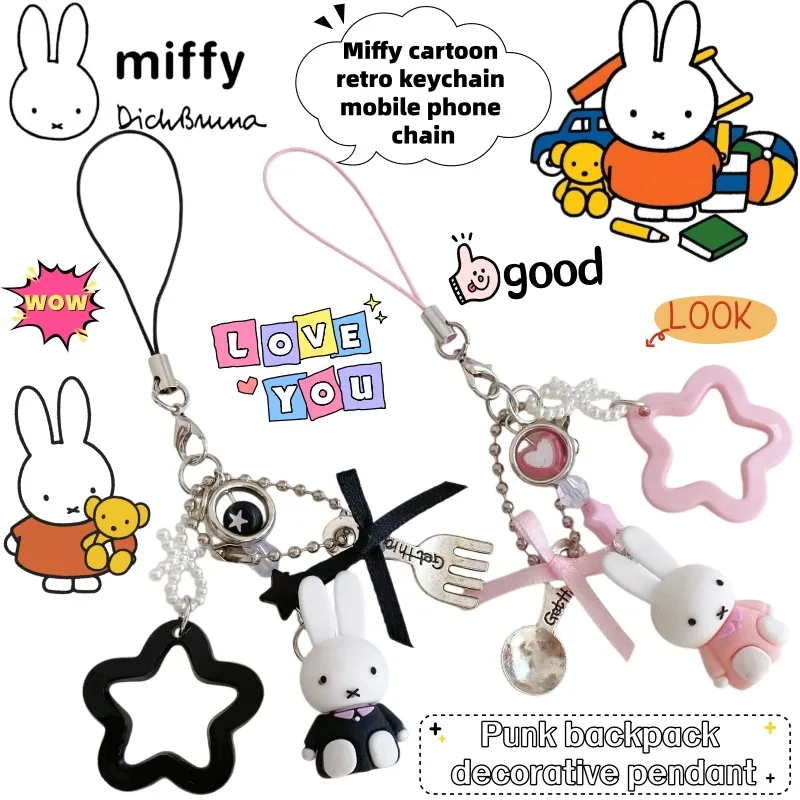

Брелок-подвеска Miffy Rabbit: креативный мультяшный ретро-аксессуар для телефона, аниме-стиль, панк-декор для рюкзака, подарок