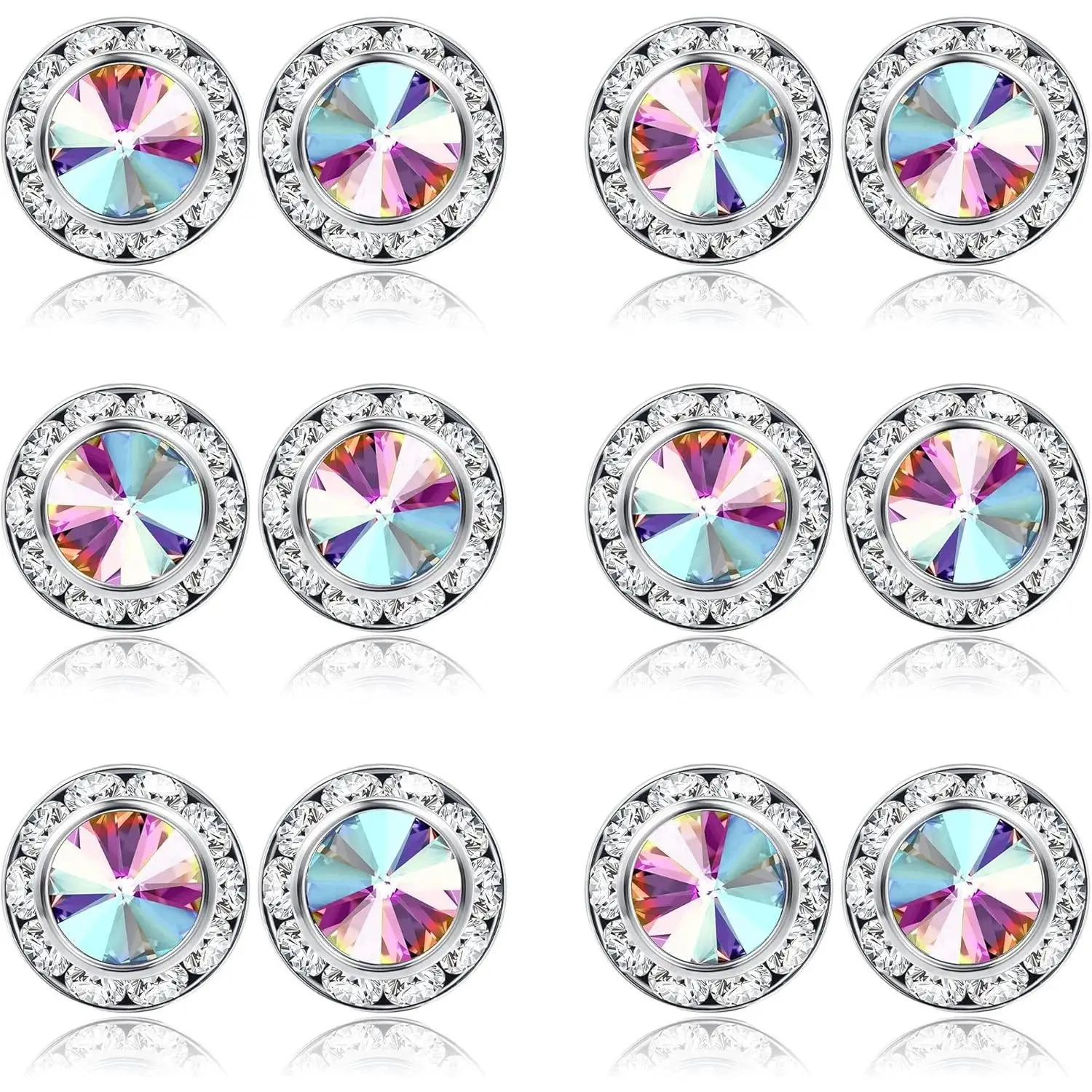 6/12 Pairs Rhinestone Earrings Round Shaped Acrylic Stone Stud Earrings for Dance Stage Opera Wedding Party Earrings Jewelry