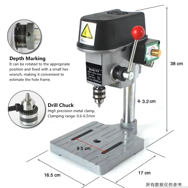 220V Trapano a colonna Mini Trapano 240W per macchina da banco Punta da tavolo Mandrino di perforazione 0.6-6.5mm Legno Metallo Utensili elettrici