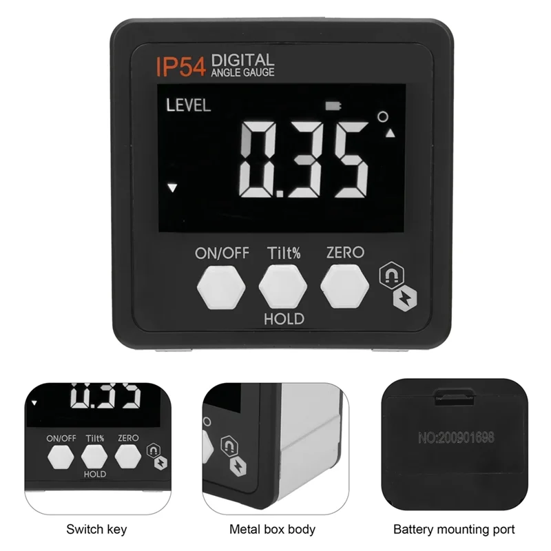 

Highly Recommended-IP54 Waterproof Digital Angle Gauge LCD Protractor Inclinometer Inclination Box 4X90° Digital Protractor Incl
