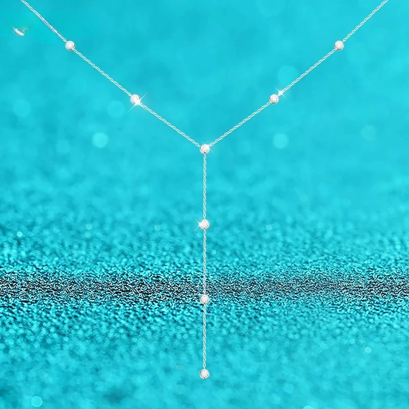 Rhodium Plated 0.1ct Full Moissanite Necklace for Women Sparkling Jewelry S925 Sterling Silver Pendant Girls Party Gift