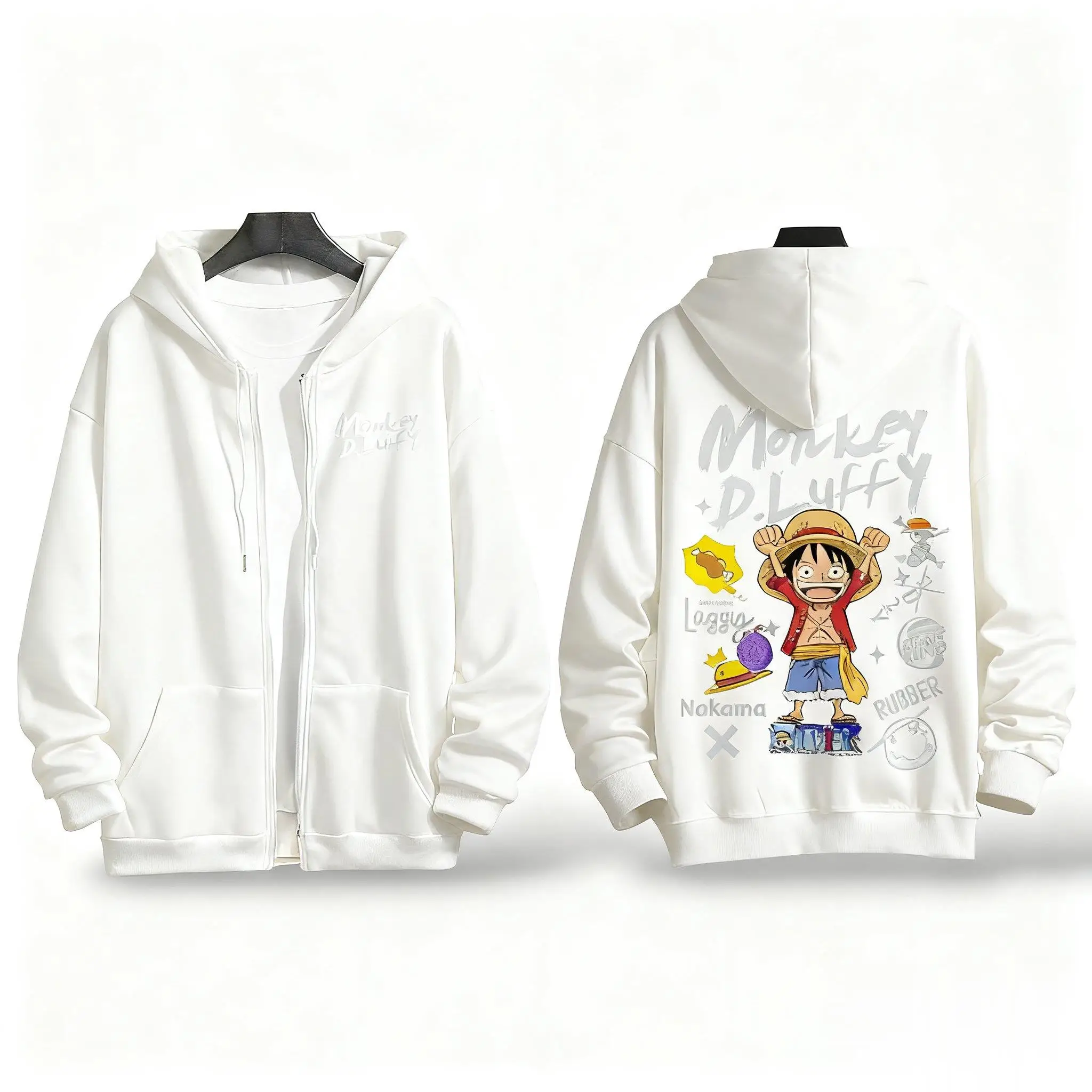 Chaqueta con capucha de Anime de una pieza con estampado de Luffy para hombre y mujer, sudadera con cremallera, ropa de calle informal, Tops de manga larga, moda de otoño e invierno