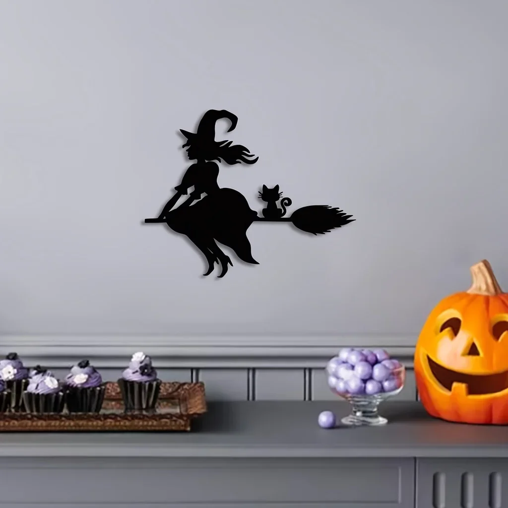 CIFBUY 1 szt. Metalowa dekoracja ścienna, czarna dekoracja ścienna czarownica, motyl do dekoracji metalowa dekoracja ścienna na Halloween