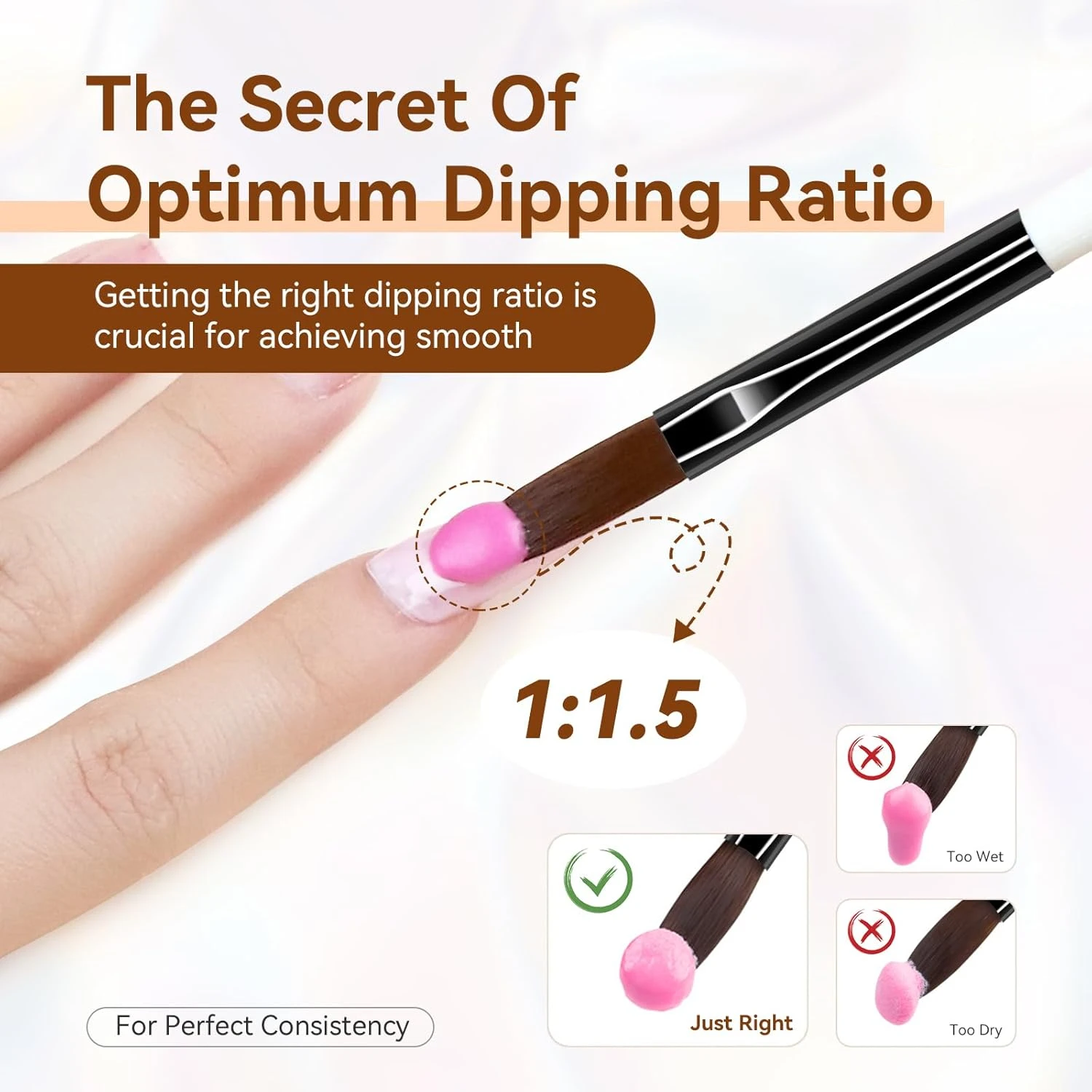 アクリルネイルアートブラシ3本セット - サイズ8/10/14 アクリルアプリケーション用、パウダーネイルアートエクステンション 初心者&プロ用