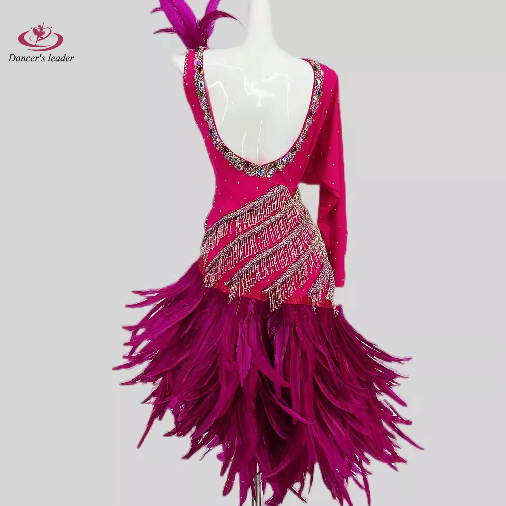 Latin Dance Stage Performance Standard Clothing High-end Customized Inverted Feather Samba Rumba Dance Special Dress