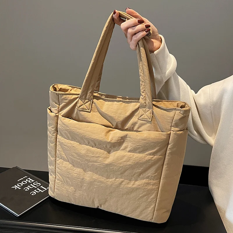 

New Ladies Large Capacity Tote Bag Lightweight Nylon Cloth Shoulder Bag Student Handbag Travel Suitcase Commuter Bag