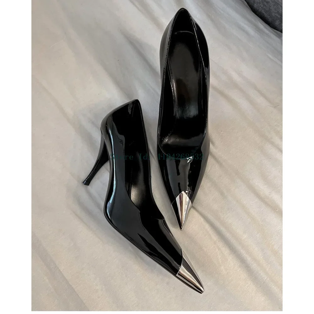 

Metallic Pointed Toe Patchwork Patent Leather Pump Stiletto Slip On Suede Customized New Arrivals Lady Sexy Fashion High Heels
