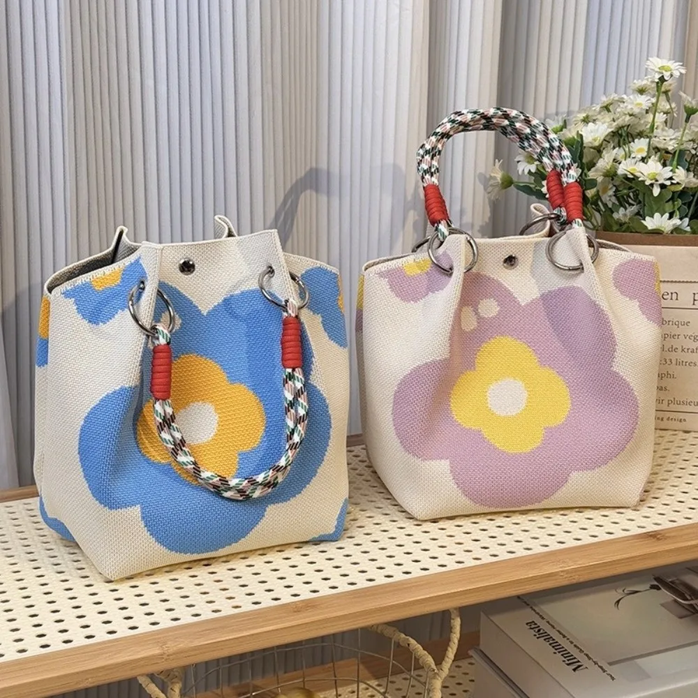 

Portable Fruit Flower Bucket Bag Strawberry Lemon Knitted Handbag Large Capacity Korean Style Women Tote Bag Commuting