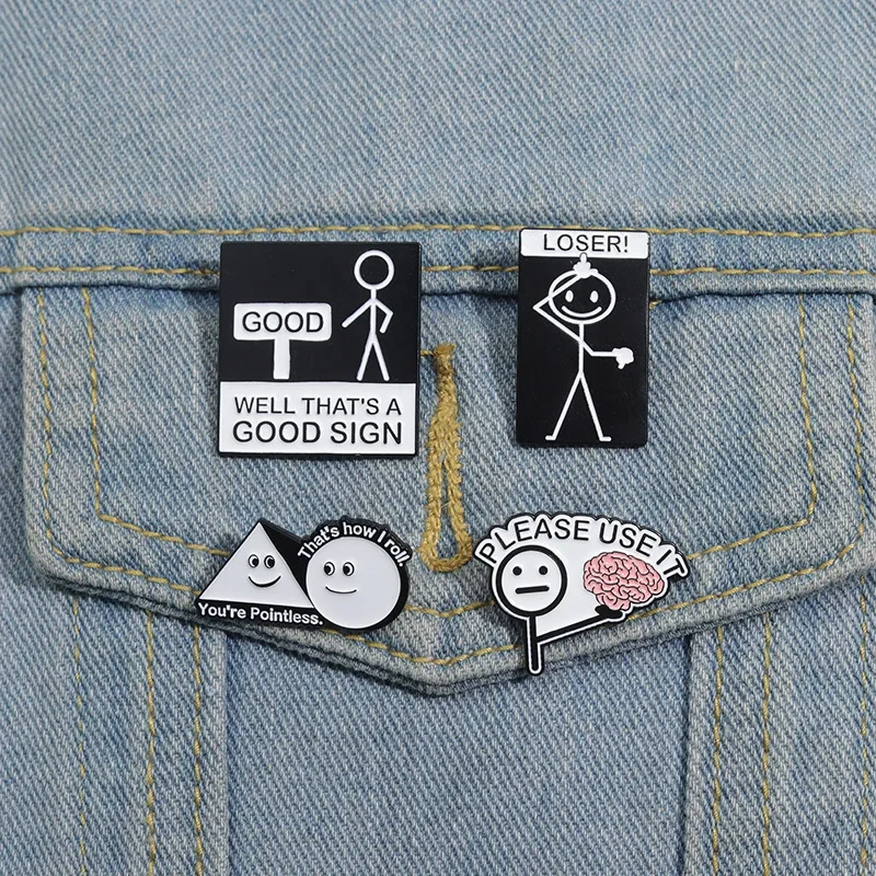 Funny Sarcasm Quotes Enamel Pin Please Use It Brain Pointless Loser Brooch Backpack Hat Lapel Alloy Badge Ornament Jewelry Gifts