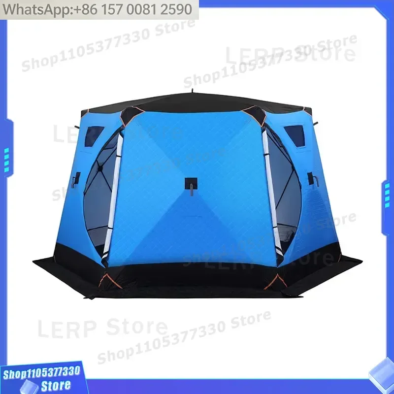 Winter Thickened Warm Three-layer One Bedroom Hexagonal Octagonal Camping Ice Fishing Tent Quick Setup Chimney Mouth