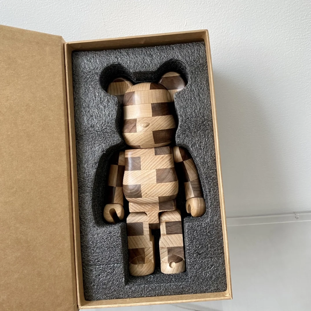 Bearbrick 400% Karimoku LONGITUDINAL CHESS Horizontal Chess Building Block Bear 28cm Height Handmade Solid Wood Doll Decoration