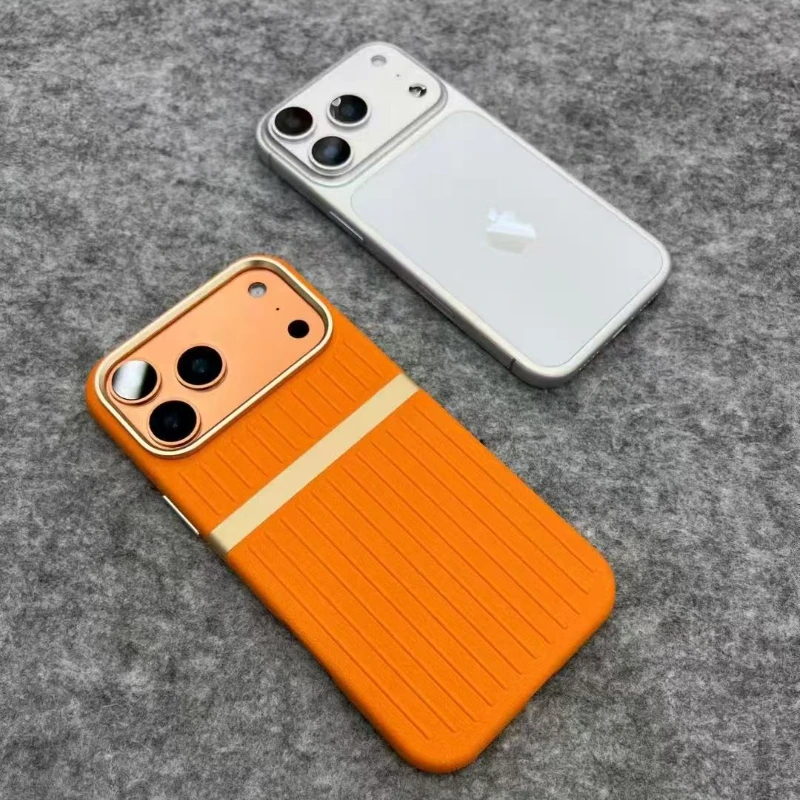 

Contrasting Color Trendy Stripes Leather for Magsafe Case for iPhone 17 16 15 14 13 17 ProMax Wireless Charging Shockproof Cover