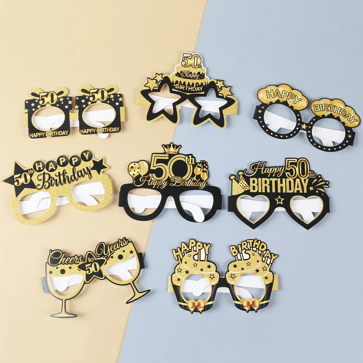 Black Gold Birthday Paper Glasses Happy 50th 60th Birthday Party Decoration Adult 50 60 Year Funny Photo Props DIY Gifts