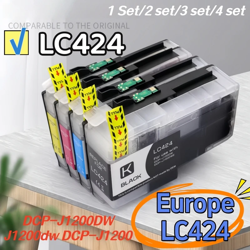 

New Compatible for Brother DCP-J1200DW J1200dw DCP-J1200 All-in-One Printer Ink Cartridge LC424 BK Europe LC424