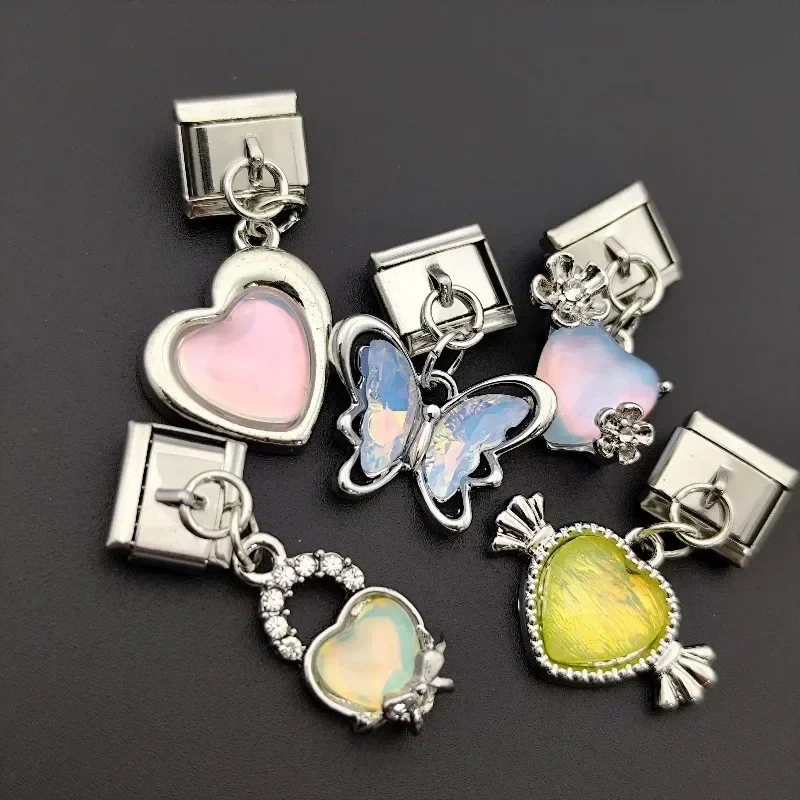 Hot Selling New Stainless Steel Welded Shiny Gemstone Pendant Italy 9MM Charm Module Bracelet Elastic Strap Chain Gift Wholesale