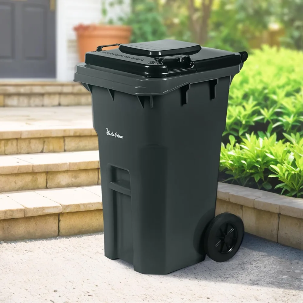 

Compact 27 Gallon Outdoor Waste Bin with Removable Lid and Mobility Wheels for Heavy-Duty Use