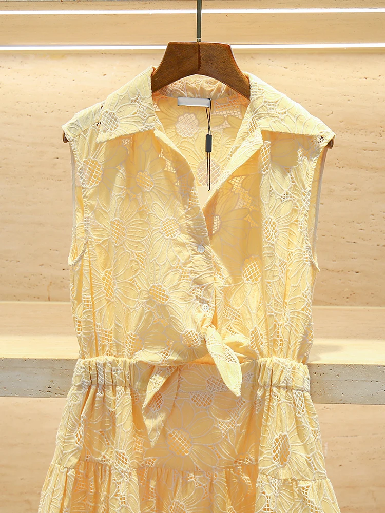 فستان أنيق بتطريز ديزي على الطراز الصيني، صدرية خريفية عصرية، خصر مرتفع، تصميم على شكل حرف A، بدون أكمام، مناسب للارتداء اليومي.