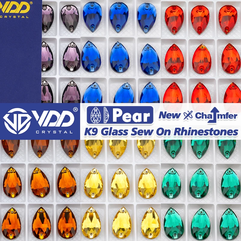 VDD Pear Multiple Colors Top Quality K9 Glass Sew On Rhinestones Crystal FlatBack Sewing Stones For DIY Clothes Wedding Dress