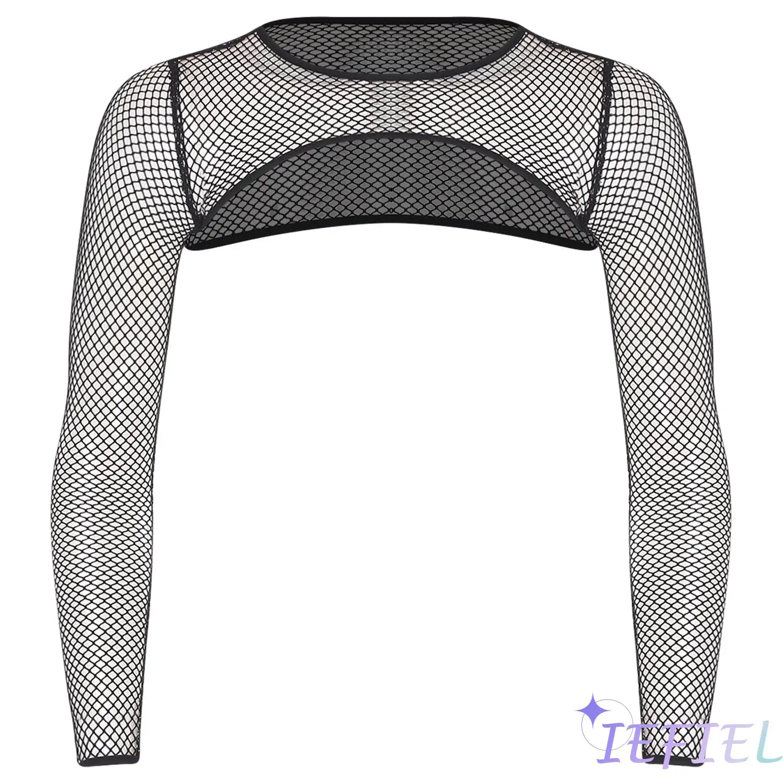 رجل انظر من خلال شبكة صيد السمك أعلى طاقم الرقبة طويلة الأكمام الكتف التفاف تجاهلت الرقص المحاصيل الأعلى كلوبوير للرقص ملهى ليلي القطب