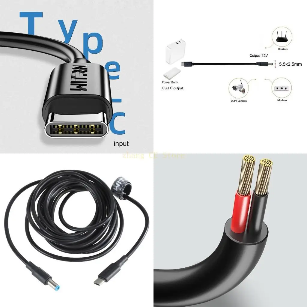 M5TD 2m Length USB C/Type-C PD to 12V 20V 5.5x2.5mm Power Cable Converter Cord for LED Light Laptop Type-C PD power Cord