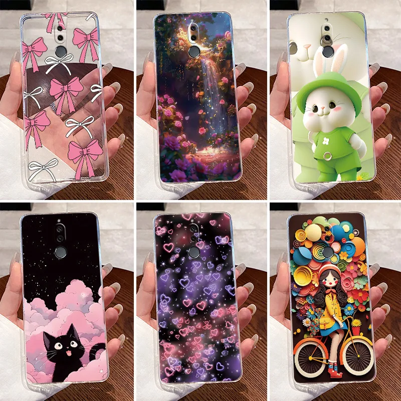 Funda de Teléfono de TPU Transparente con Diseño de Conejo y Corazón para Huawei Mate 10 Lite Nova 2i, Carcasa Trasera de Silicona
