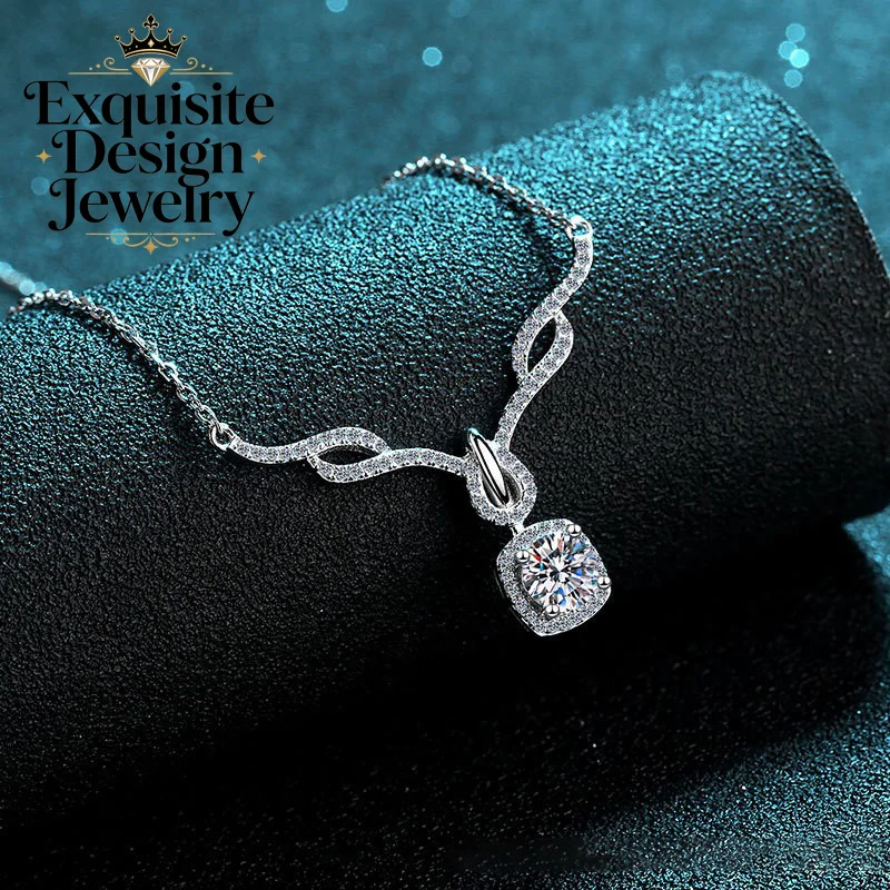Exquisite Platinum PT950 Dazzling Four-Claw 80-Point Moissanite Necklace, Branch Design Diamond-Set Pendant Collarbone Chain