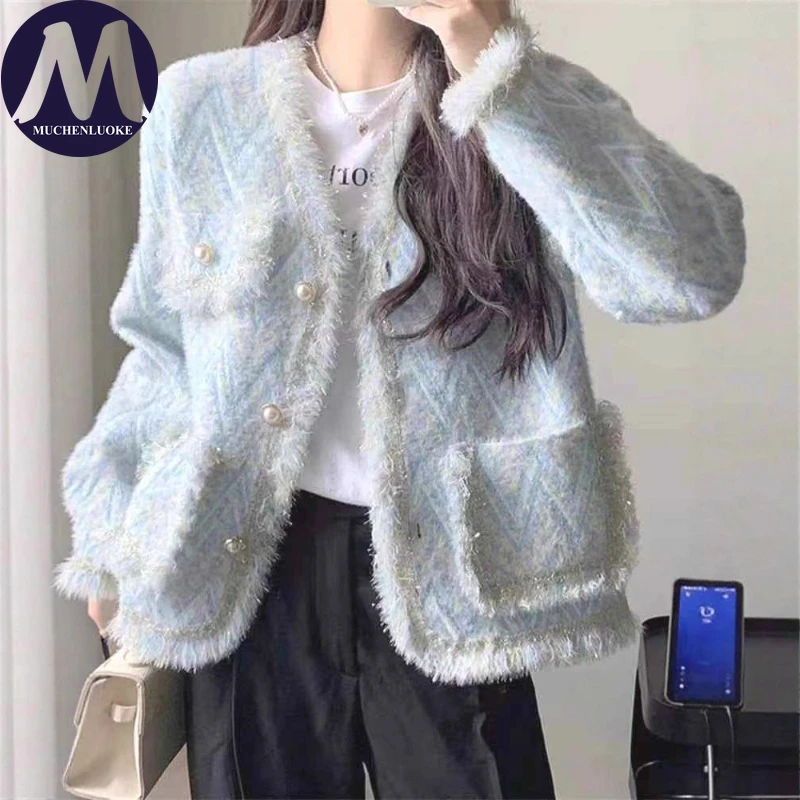 

Tops for Woman Spring Autumn New Elegant Long Sleeves O Neck Versatile Short Jacket Korean Fashion Casual Loose Oversize Coats