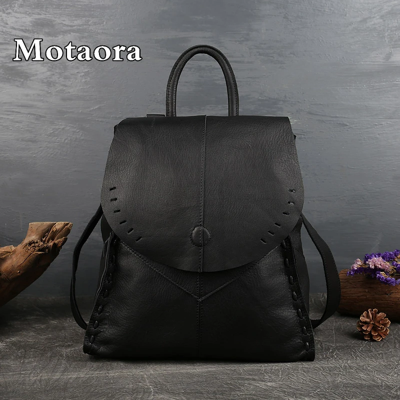 

MOTAORA New Vintage Solid Colour Backpack Luxury Soft First Layer Genuine Leather Travel Bag Large Capacity Casual Schoolbag