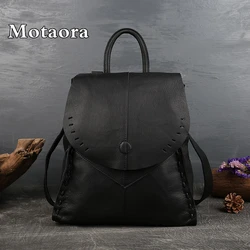 MOTAORA Neue Vintage Feste Farbe Rucksack Luxus Weichen Erste Schicht Aus Echtem Leder Reisetasche Große Kapazität Casual Schul