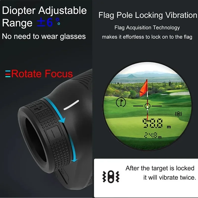 SNDWAY Golf Rangefinder 6X Telescope Range Finder For Golfing Hunting With Flagpole Locking Vibration Slope Mode 500M 700M 1000M