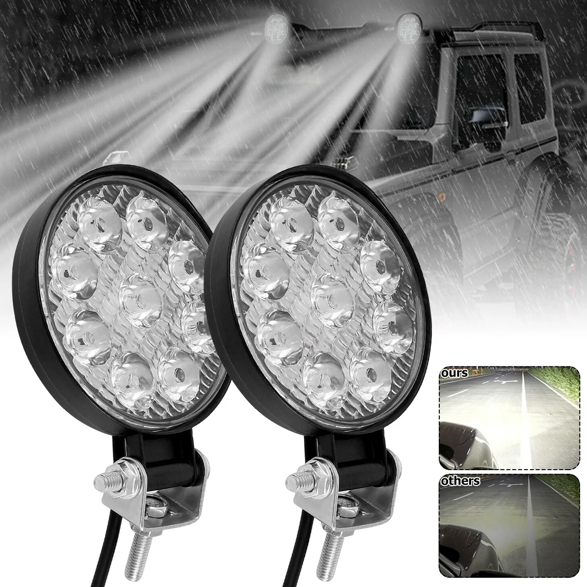 

YIGEDENG-2Pcs LED Work Light 27W Truck LED Headlight Round LED Light 6500K1800LM Headlamp for Off-road Auto Car Van Truck SUV