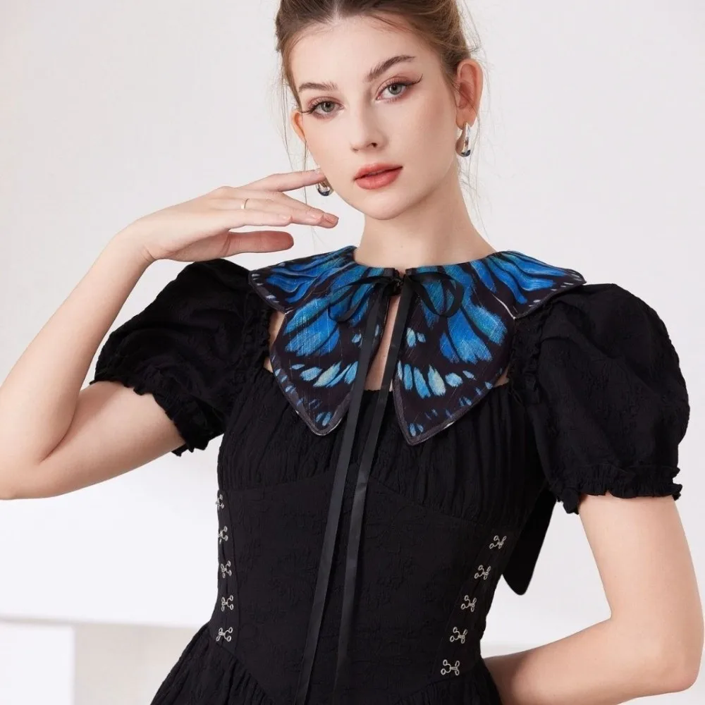 Butterfly Wing Design Fake Collar Shawl Blue Color Removable Collar Decorative Collar Cape Lightweight Fabric Photo Shoot Prop